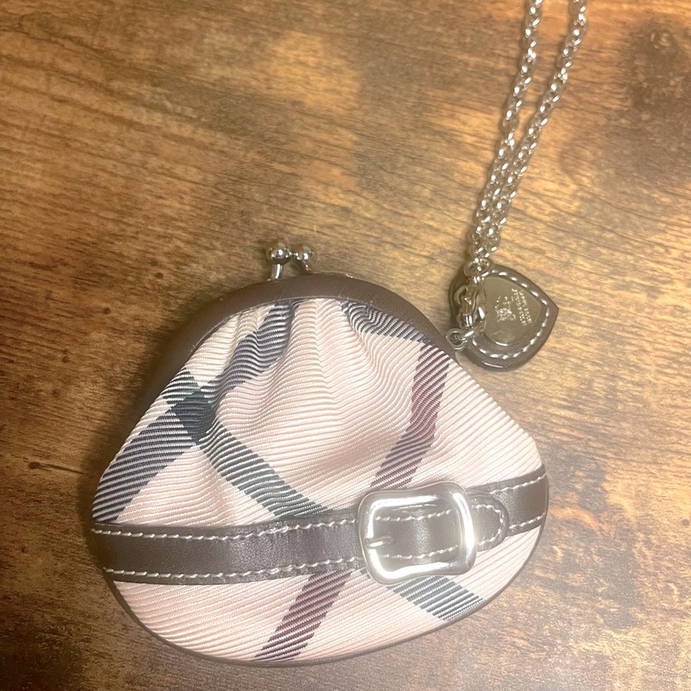 Burberry Blue Label Mini Kisslock Coin Pouch on Mini Chain with COA